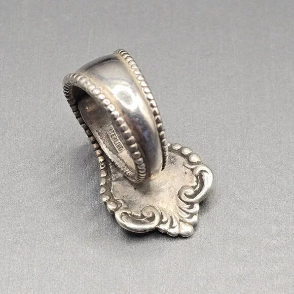 Antique 1908 Sterling Silver Spoon Ring Size 6 Floral 13.02g Flatware Jewelry - Picture 5 of 11